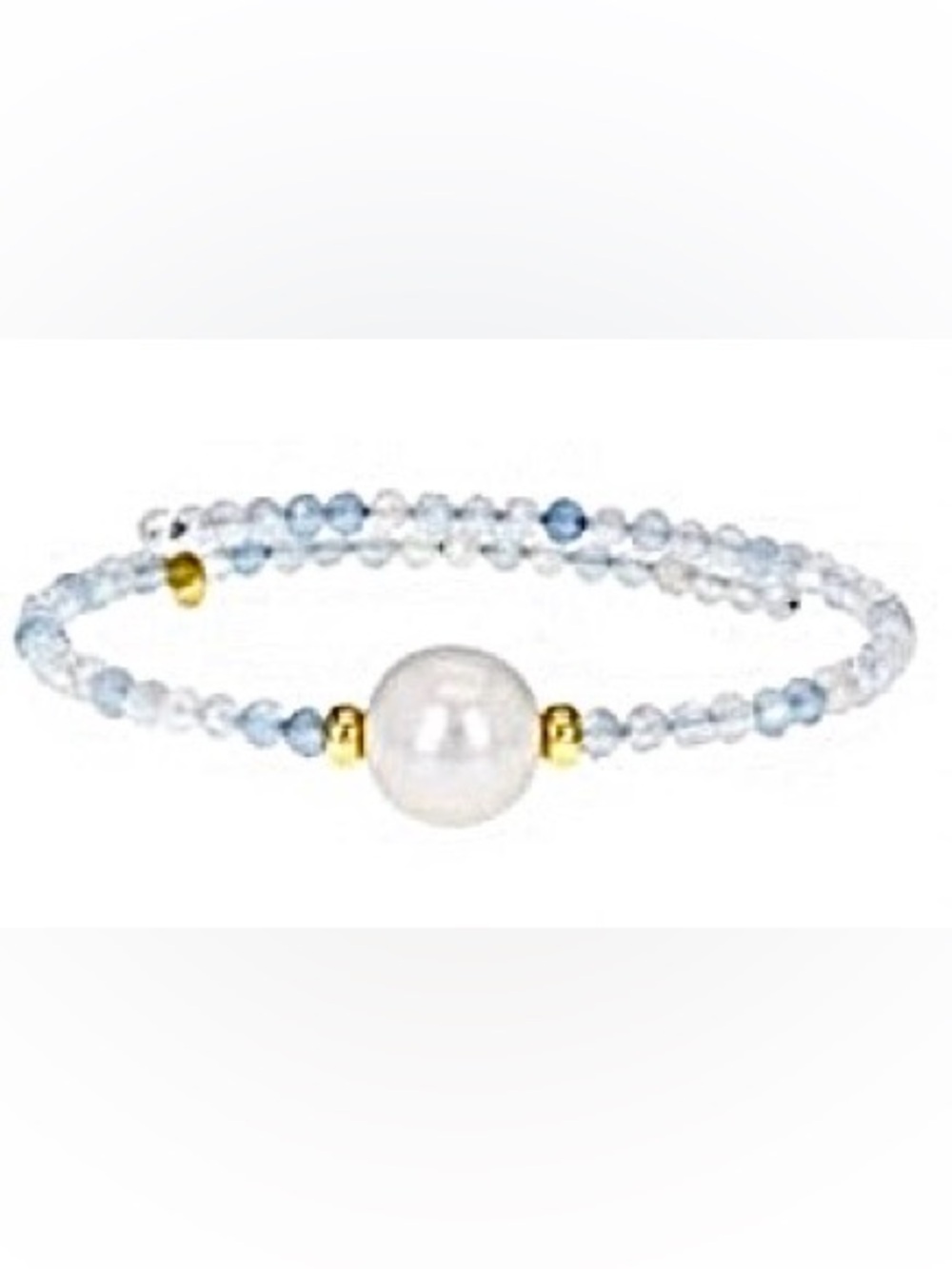 Genusis Freshwater Pearl & Aquamarine 18K Gold over Silver Wrap Bracelet